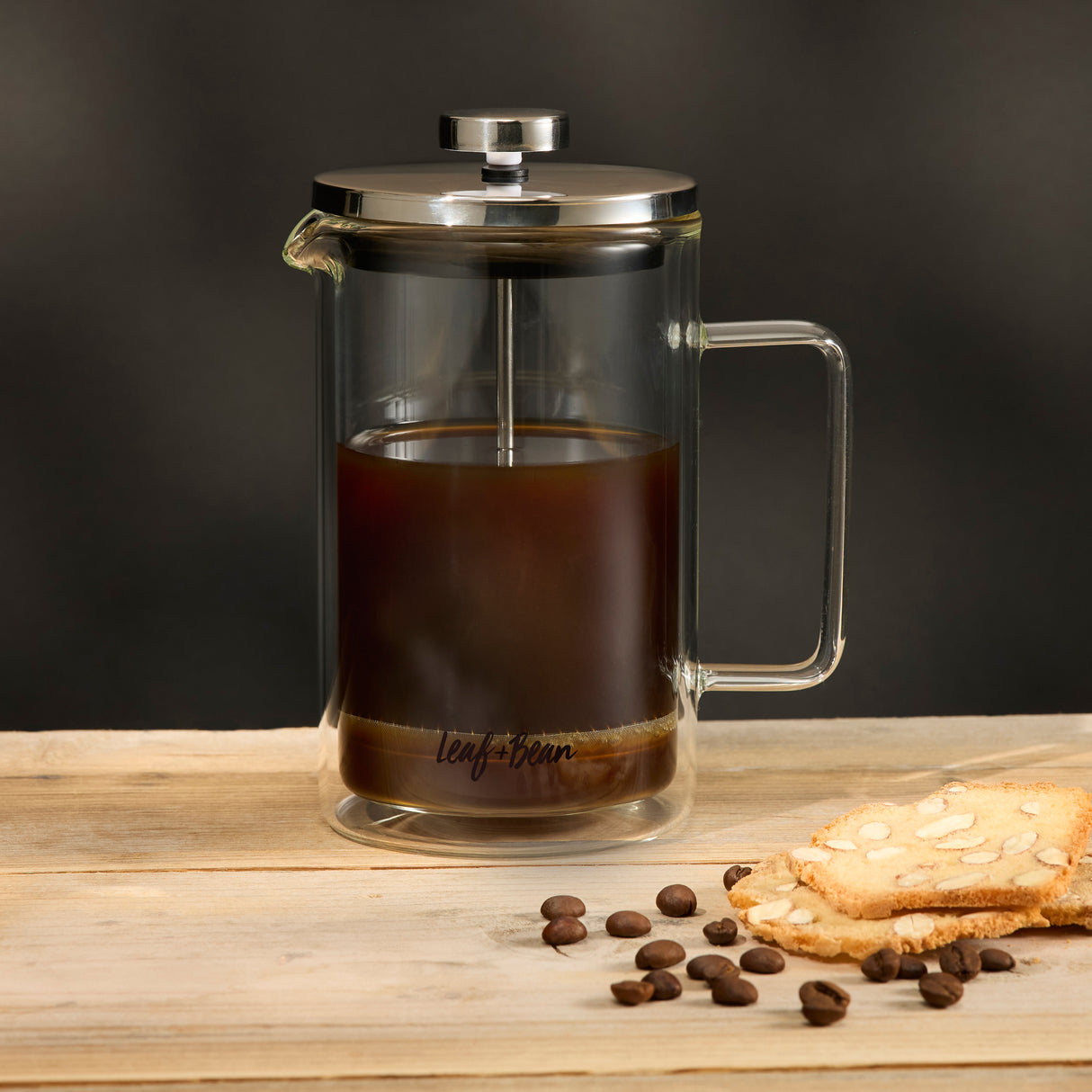 Leaf & Bean Glass Double Wall French Press Clear & Silver